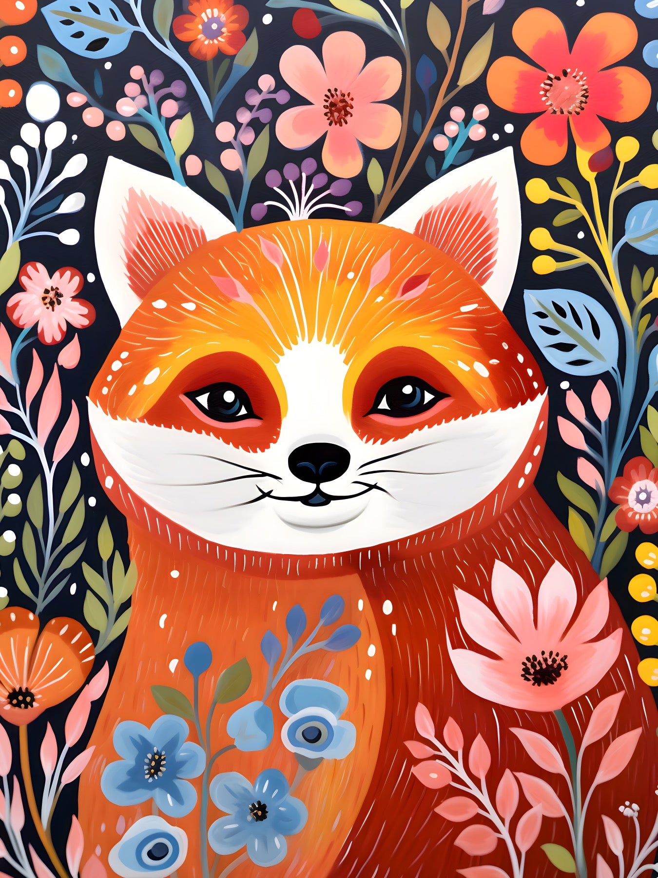 Kids - Red panda folk art 5