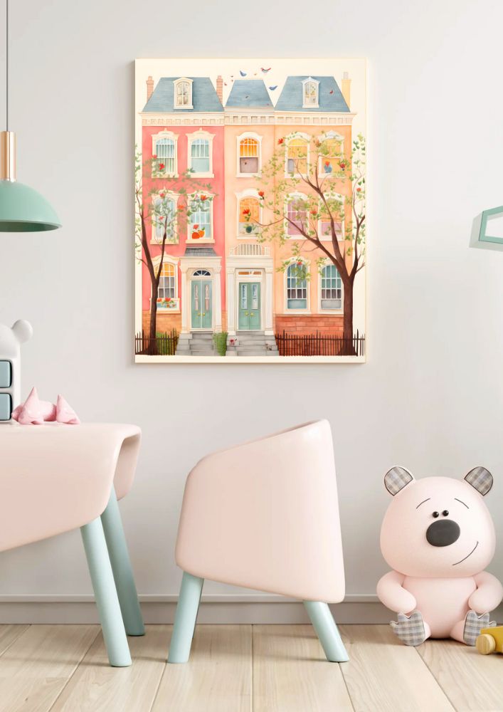 Kids -Facade of brick townhouse