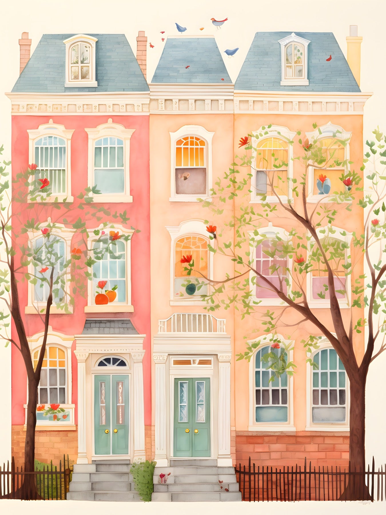 Kids -Facade of brick townhouse