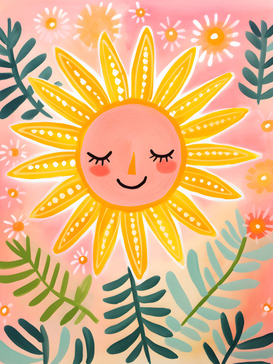 Kids - Sun with sunrays folk art