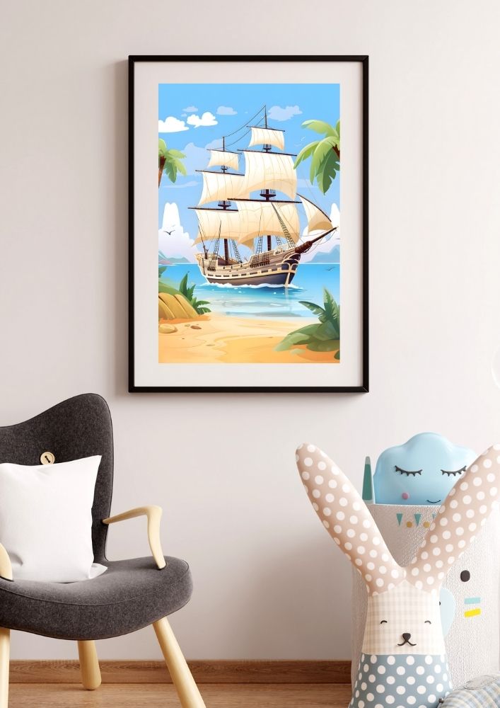 Tablou canvas pentru camera copiilor, cu o corabie de pirați - 30cm x 40 cm